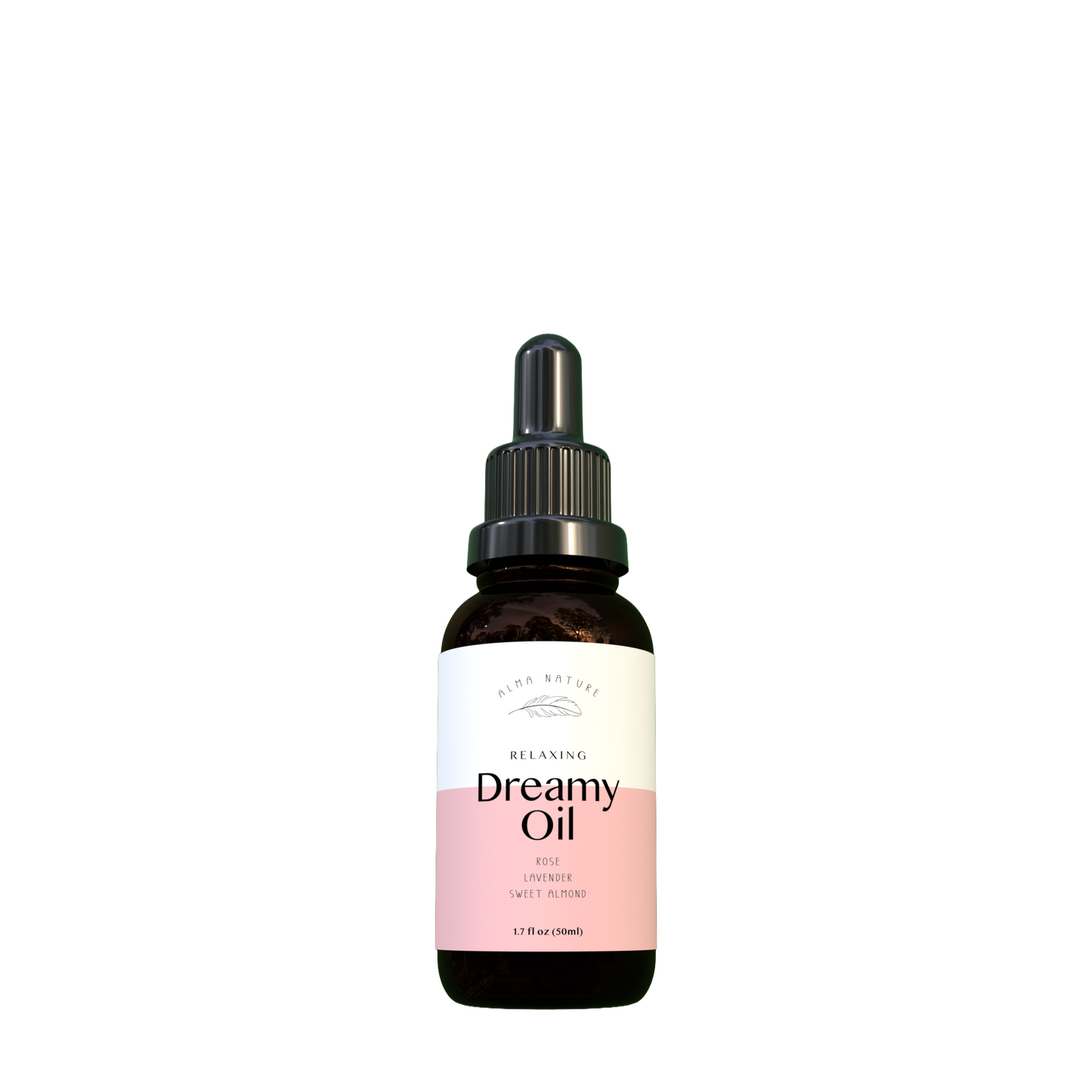 Bottle of Dreamy Oil with a dropper on a white background
