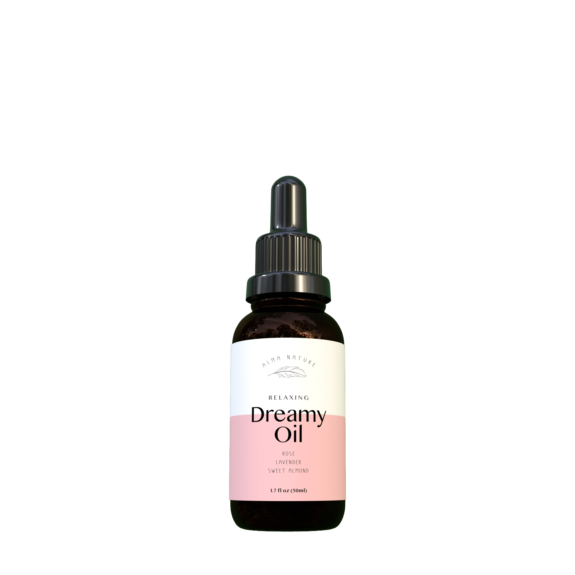 Bottle of Dreamy Oil with a dropper on a white background