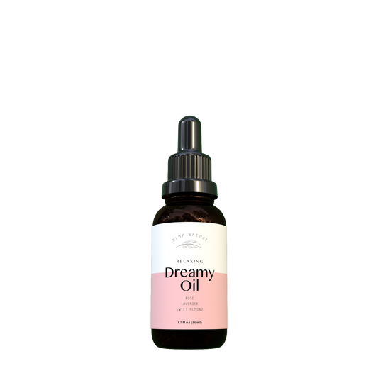 Bottle of Dreamy Oil with a dropper on a white background