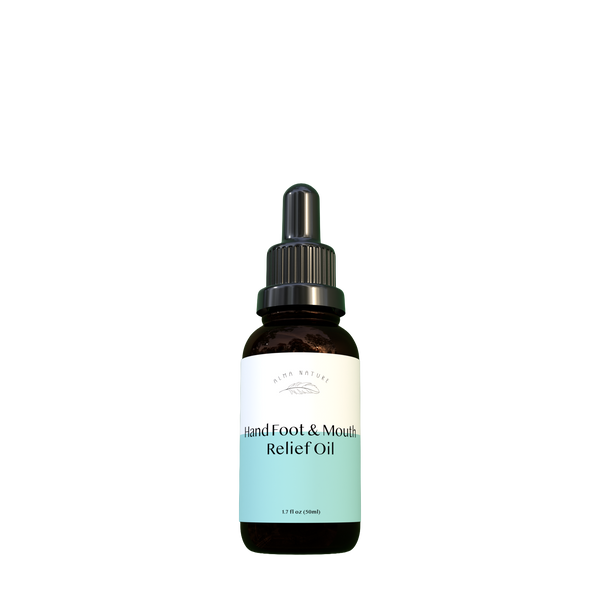 Bottle of Hand, Foot & Mouth Relief Oil with a dropper
